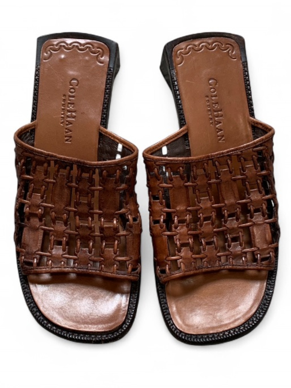Cole Haan Brown Woven Leather Slide Mules